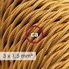 48284 textilni elektricky kabel 3x1 5 spiralovy umely hedvab tm05 zlaty