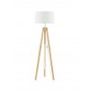 Stojací lampa LE ROY bílé stínidlo přírodní dřevěná základna E27 1x12W