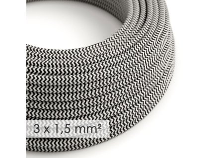 48293 textilni elektricky kabel 3x1 5 umely hedvab rz04 cik cak cerny