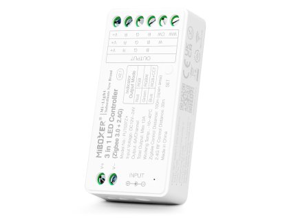 RF řídící jednotka 3v1, Zigbee 3.0 pro RGB/RGBW/RGB+CCT LED pásky Mi-light, 2.4GHz, 12A, FUT037Z+