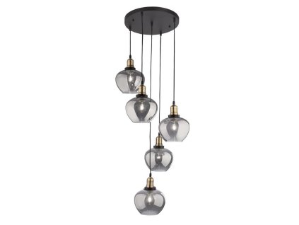Závěsné svítidlo CEDRO kouřové sklo Bronz a černý kov E27 5x12W