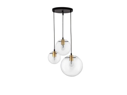 Závěsné svítidlo MIRALE čiré sklo a zlatý kov černý PVC kabel E27 3x12W