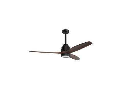 Stropní ventilátor se světlem SABAL tělo z oceli matná černá a sklo 3ABS dřevěné listy 12W 3000K