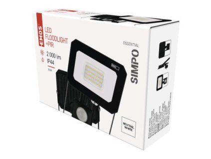 LED reflektor SIMPO s pohybovým čidlem, 20 W, černý, neutrální bílá