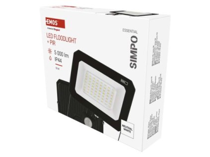 LED reflektor SIMPO s pohybovým čidlem, 50 W, černý, neutrální bílá