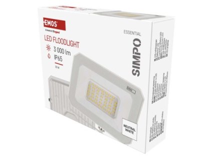 62318 led reflektor simpo 30w bily ip65 3000 lm neutralni bila