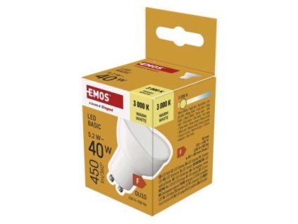 61672 led zarovka basic mr16 gu10 5 2 w 40 w 450 lm tepla bila