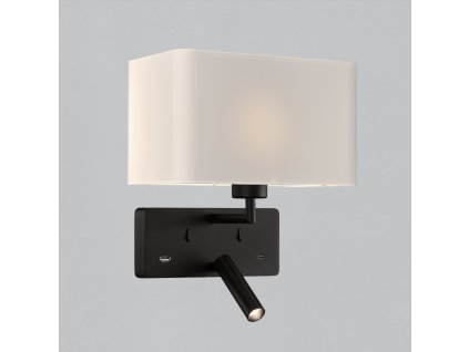 Nástenné LED svietidlo ROMEO, v. 32 cm, 1xE27 15W + 3W, 2x vstup USB/USBC (Farba Čierna)