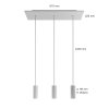 Závesná lampa s 3 svetlami, s obdĺžnikovým XXL baldachýnom Rose-one, textilným káblom a kovovými tienidlami Tub-E14 (Farba Matný biely dibond)