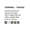 50795 3 zavesne svitidlo corona chromovany hlinik akryl a kristal led 12w 3000k