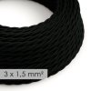 textilni elektricky kabel se sirsim prumerem 3x15 spiralovy umely hedvab tm04 cerny