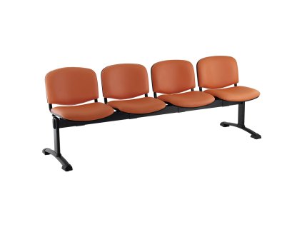 Kožená lavice ISO, 4-sedák - černé nohy, oranžová