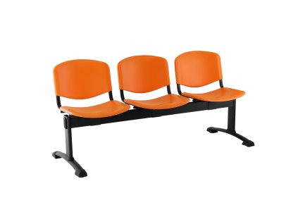 Plastová lavice ISO, 3-sedák - černé nohy, oranžová