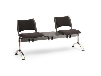 Čalouněná lavice SMART, 2-sedák + stolek - chromované nohy, šedá