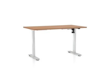 Výškově nastavitelný stůl OfficeTech A, 120 x 80 cm, bílá podnož, buk