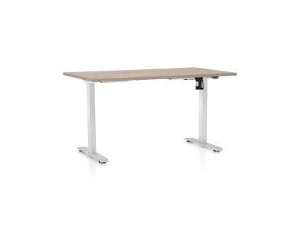 Výškově nastavitelný stůl OfficeTech A, 120 x 80 cm, bílá podnož, dub