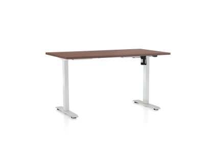 Výškově nastavitelný stůl OfficeTech A, 120 x 80 cm, bílá podnož, ořech