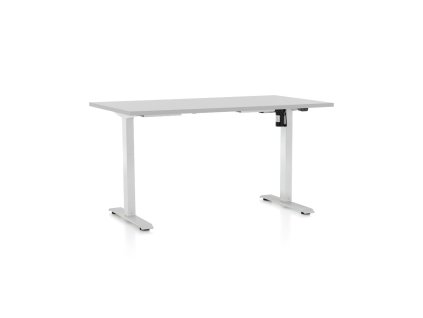 Výškově nastavitelný stůl OfficeTech A, 120 x 80 cm, bílá podnož, světle šedá