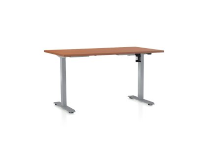 Výškově nastavitelný stůl OfficeTech A, 120 x 80 cm, šedá podnož, třešeň