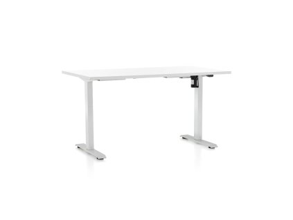 Výškově nastavitelný stůl OfficeTech A, 140 x 80 cm, bílá podnož, bílá