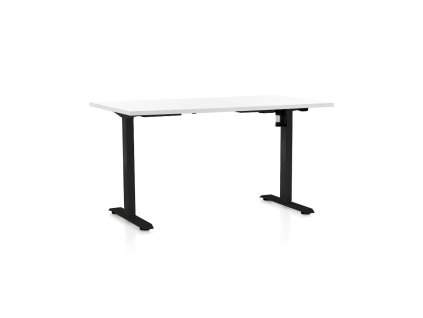 Výškově nastavitelný stůl OfficeTech A, 140 x 80 cm, černá podnož, bílá