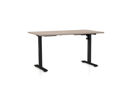 Výškově nastavitelný stůl OfficeTech A, 140 x 80 cm, černá podnož, dub