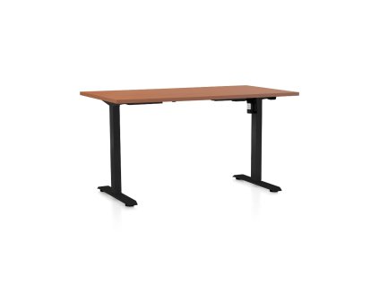 Výškově nastavitelný stůl OfficeTech A, 140 x 80 cm, černá podnož, třešeň