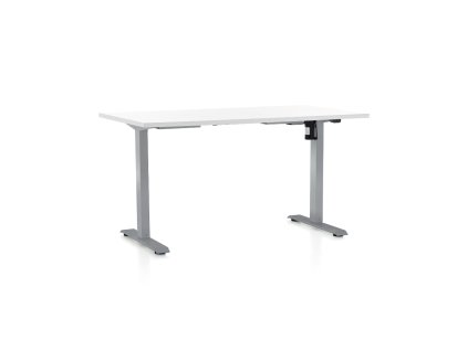 Výškově nastavitelný stůl OfficeTech A, 140 x 80 cm, šedá podnož, bílá