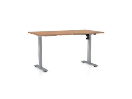 Výškově nastavitelný stůl OfficeTech A, 140 x 80 cm, šedá podnož, buk