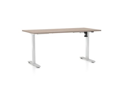 Výškově nastavitelný stůl OfficeTech A, 160 x 80 cm, bílá podnož, dub