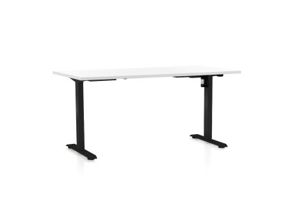 Výškově nastavitelný stůl OfficeTech A, 160 x 80 cm, černá podnož, bílá