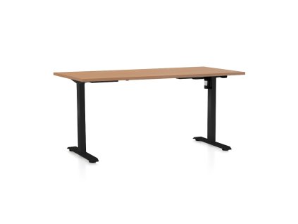 Výškově nastavitelný stůl OfficeTech A, 160 x 80 cm, černá podnož, buk