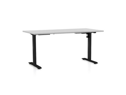 Výškově nastavitelný stůl OfficeTech A, 160 x 80 cm, černá podnož, světle šedá