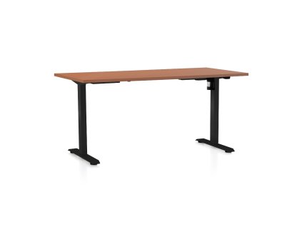 Výškově nastavitelný stůl OfficeTech A, 160 x 80 cm, černá podnož, třešeň