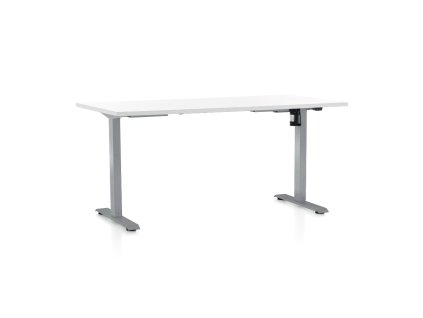 Výškově nastavitelný stůl OfficeTech A, 160 x 80 cm, šedá podnož, bílá