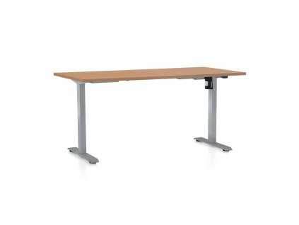 Výškově nastavitelný stůl OfficeTech A, 160 x 80 cm, šedá podnož, buk