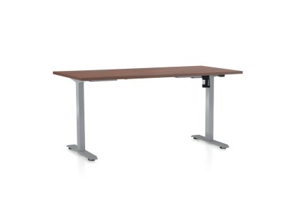 Výškově nastavitelný stůl OfficeTech A, 160 x 80 cm, šedá podnož, ořech
