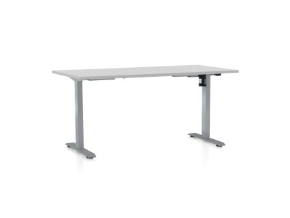 Výškově nastavitelný stůl OfficeTech A, 160 x 80 cm, šedá podnož, světle šedá
