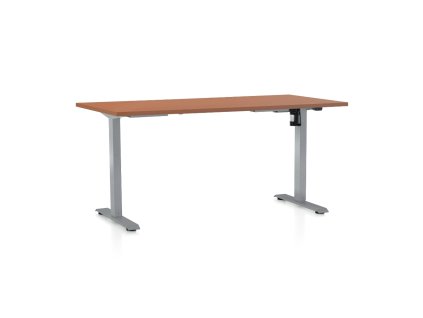 Výškově nastavitelný stůl OfficeTech A, 160 x 80 cm, šedá podnož, třešeň