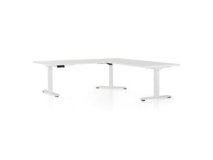 Výškově nastavitelný stůl OfficeTech Angle, 180 x 200 cm, bílá podnož, bílá