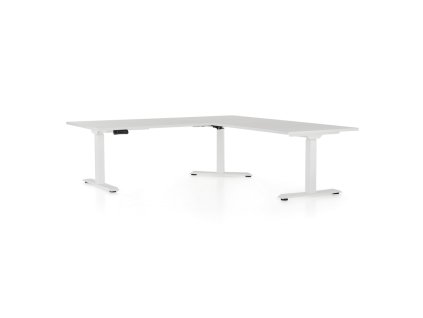 Výškově nastavitelný stůl OfficeTech Angle, 180 x 200 cm, bílá podnož, světle šedá