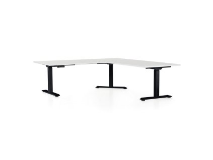 Výškově nastavitelný stůl OfficeTech Angle, 180 x 200 cm, černá podnož, bílá