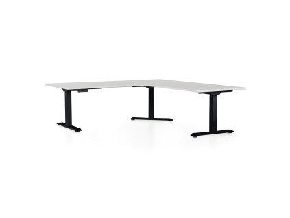 Výškově nastavitelný stůl OfficeTech Angle, 180 x 200 cm, černá podnož, světle šedá