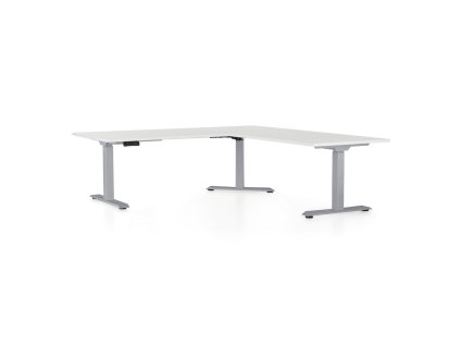 Výškově nastavitelný stůl OfficeTech Angle, 180 x 200 cm, šedá podnož, bílá