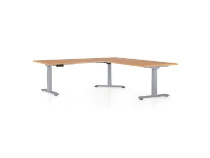 Výškově nastavitelný stůl OfficeTech Angle, 180 x 200 cm, šedá podnož, buk