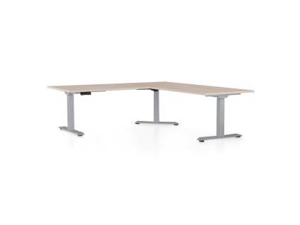 Výškově nastavitelný stůl OfficeTech Angle, 180 x 200 cm, šedá podnož, dub