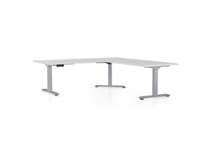 Výškově nastavitelný stůl OfficeTech Angle, 180 x 200 cm, šedá podnož, světle šedá