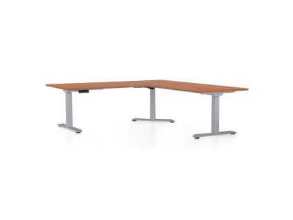Výškově nastavitelný stůl OfficeTech Angle, 180 x 200 cm, šedá podnož, třešeň