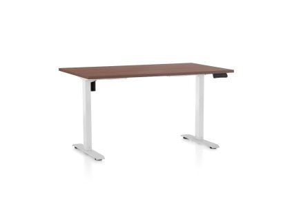 Výškově nastavitelný stůl OfficeTech B, 120 x 80 cm, bílá podnož, ořech