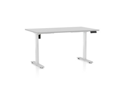 Výškově nastavitelný stůl OfficeTech B, 120 x 80 cm, bílá podnož, světle šedá